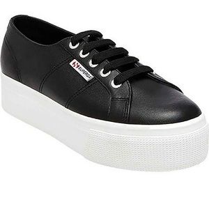 Superga Women's Black Leather Platform Sneakers
